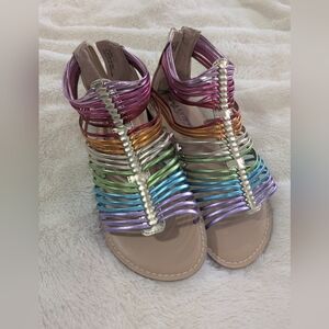 S.L. Fashions Metallic Rainbow Multi-Color Strappy Sandals
